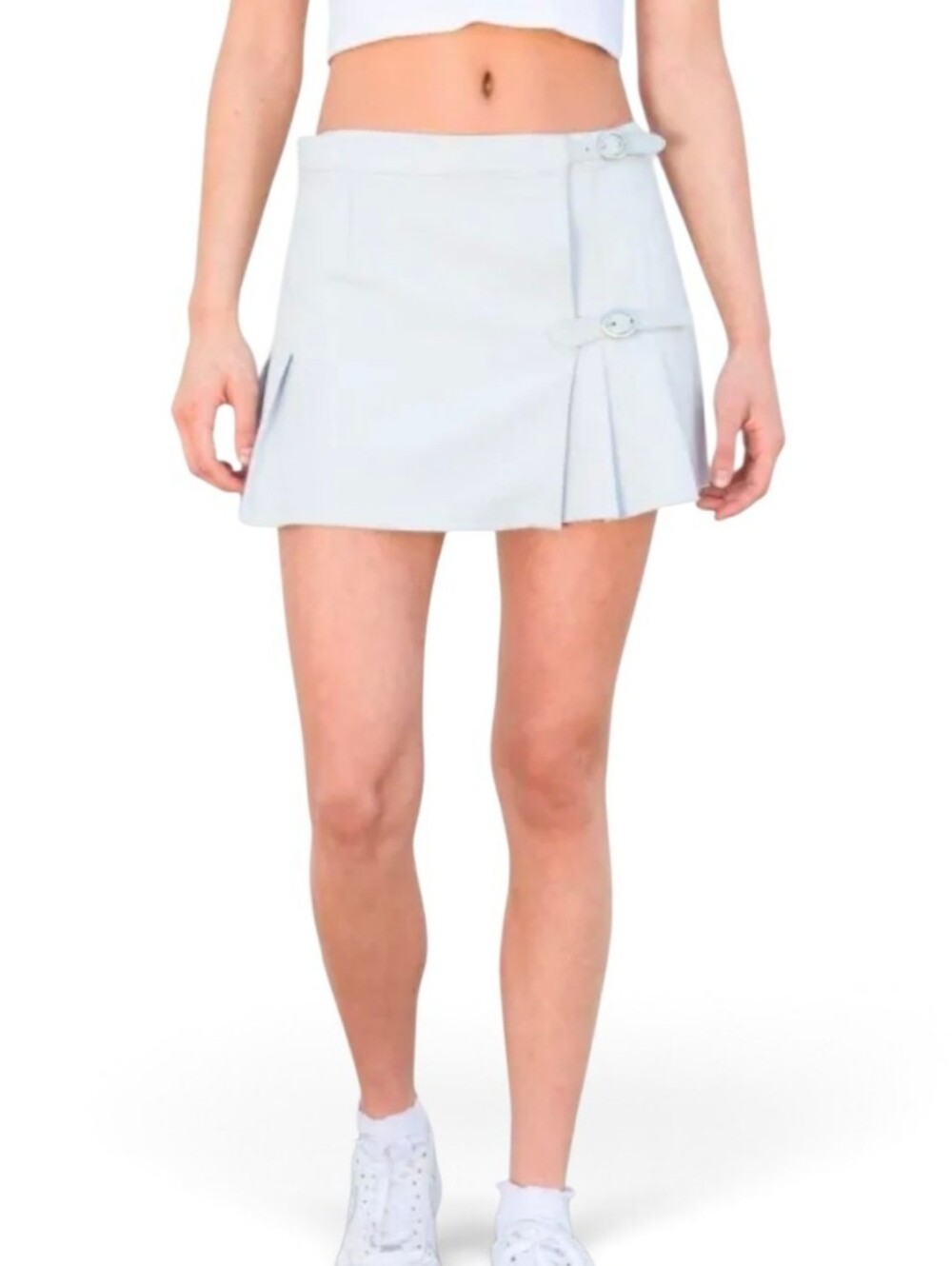 BRANDY MELVILLE Sof Low-Waisted Buckle Pleated Mini Skirt - One Size